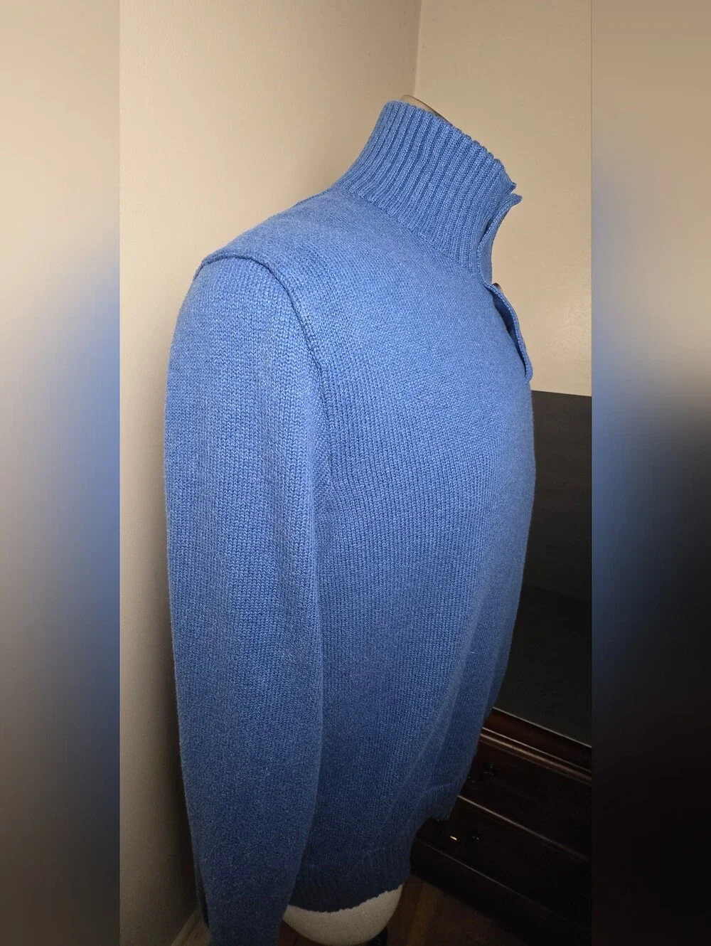 Polo by Ralph Lauren Blue Quarter-Button Mock Neck Sweater